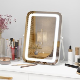 Tangkula 16" Makeup Vanity Mirror with Lights, 3 Color Dimmable LED Lighted Mirror with Touch Screen, 360° Rotation and Memory Function (Black, 16“ x 12”)