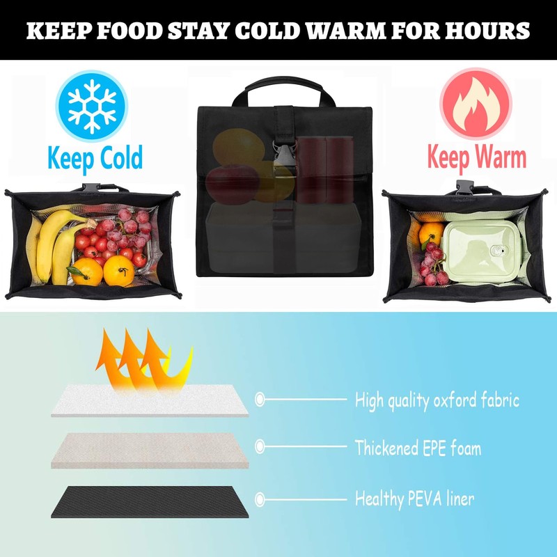 ZM-YOUTOO Insulated Foldable Lunch Bag With Ajustable Strap- Lightweight Portable