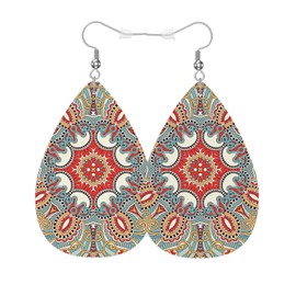 Vosach Exotic Flower Fashion Faux Leather Earrings Traditional Folk Ethnic Ornament Floral Wedding Teardrop Earrings Jewelry For Women Friends Bridal