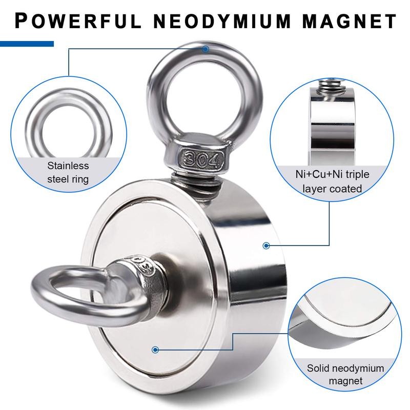 Double/Single Side Fishing Magnet, 400LBS ~ 1100LBS Heavy Duty Neodymium
