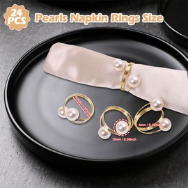 Pearl Napkin Rings, 24 Pieces Spiral Napkin Buckle Holder Wedding Party Table Napkin Buckles, Pearl Metal Napkin Clips for Food Anniversary Christmas Table Decoration (Spiral)