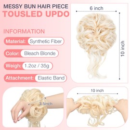 Messy Bun Hair Piece Tousled Updo Hair Extension with Elastic Rubber Band Synthetic Curly Wavy Hair Bun Scrunchie for Women Girls, Bleach Blonde 1.2oz