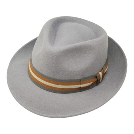 Borges & Scott Premium Doyle - Teardrop Fedora Hat - 100% Wool Felt - Crushable for Travel - Water Resistant - Unisex - Light Grey 60cm