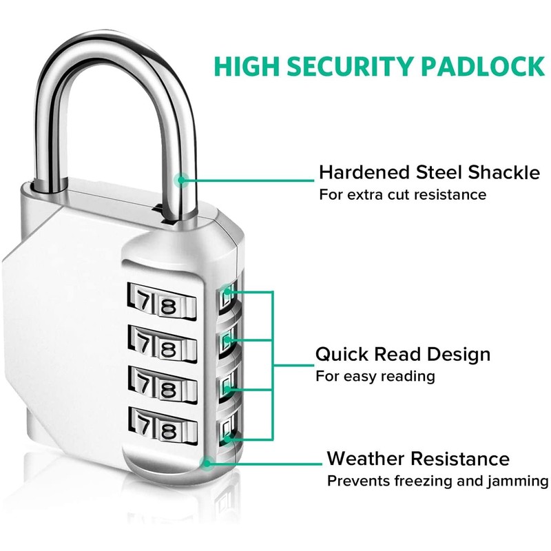 Combo Lock for Lockers, 4 Digit Combination Padlock, 2 Pack
