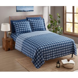 Nestl Printed Full Sheet Set - 6 Piece Soft Deep Pocket Bed Sheets - 1 Fitted Sheet, 1 Flat Sheet, 2 Pillowcases and 2 Pillow Shams - Shrinkage and Fade Resistant (Full, Checker Blue)