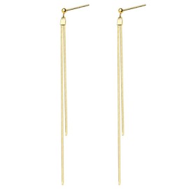 Solid 925 Sterling Silver Tassel Chain Dangle Earrings for Women Girls Long Dangle Drop Earrings Line Minimalist (Gold, One size)