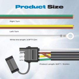 4 Pin 5 Wire Trailer Wiring Harness Kit, Malictele 50FT 16AWG Core with Jacketed Cable Trailer Light Kit 4 Way Flat 5 Wire Trailer Plug for Rewiring Both-Side Taillights on Trailers RVs and Boats