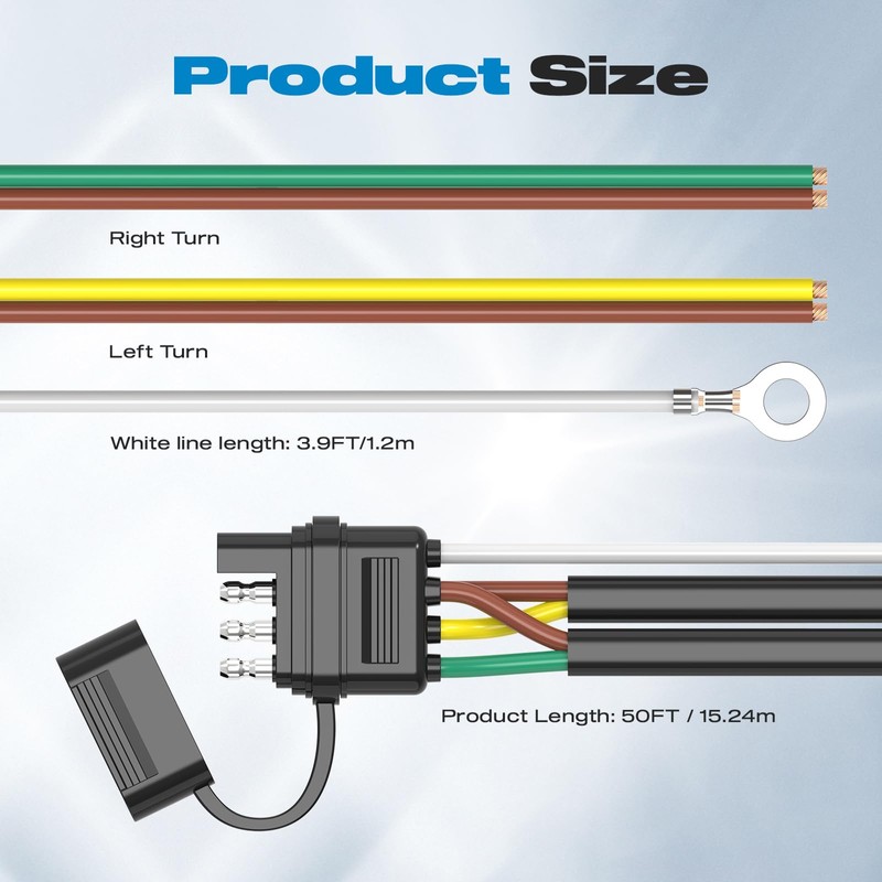 4 Pin 5 Wire Trailer Wiring Harness Kit, Malictele 50FT