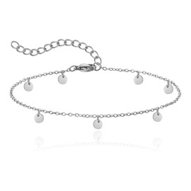 RWQIAN Women's Anklet Adjustable I Adjustable Anklet I Stainless Steel Anklet I Waterproof Anklet I Anklet with Coin I Chain Length 20 cm + 4 cm, Stainless Steel