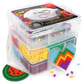 ARTEZA Kids Heat Fuse Beads Kit – 12,000 Iron-On Beads, 12 Colors, 35 Patterns, Templates, Key Rings & Storage for Kids Crafts and Activities
