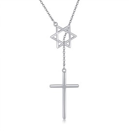 URONE Cross Star of David Necklace Sterling Silver Cross Star David Layered Pendant Necklace Jewish Cross Jewellery Gifts for Women