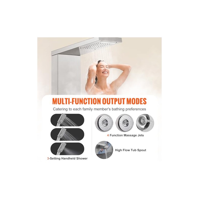 VEVOR Shower Panel Tower System, 6 Shower Modes, LED &