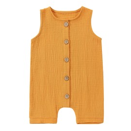 Toddler Baby Boy Girl Sleeveless Cotton Jumpsuit Playsuit Buttons Romper for Unisex Infant Summer Clothes Orange 6-12 Months