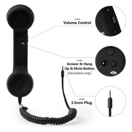 Beufee Telephone Handset for Cellphone, Retro Phone Handset with 3.5mm Jack Mobile Phone Receiver Old Telephone Headset Handheld Receiver for Cell Phone(Black)
