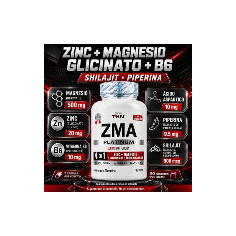 Zma Testrol Platinum Magnesio Glicinato Zinc Cápsulas