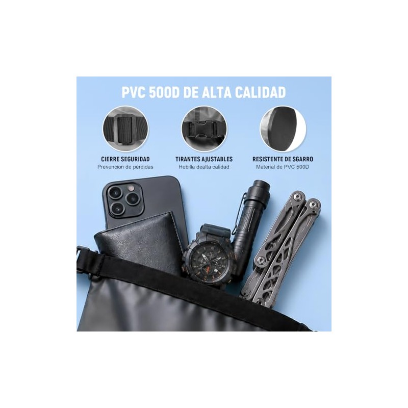 Bolsa Seca Impermeable Deportes Acuáticos con Funda Celular (Negro, 5L)