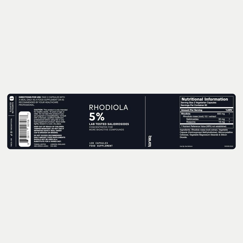 Toniiq Triple-Strength 600mg Rhodiola Rosea - 120 Capsules - 5%
