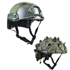 Lightweight Fast PJ Tactical Helmet Military Gear Combat Fast Helmet with Mesh Camo Camouflage Tactical Helmet Cover (Green and Green Helmet Cover)