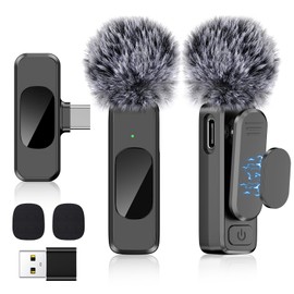 USB C Wireless Lavalier Microphone for Type-C,Android Phone,PC,Mini Mic with Noise Reduction,Lapel Microphone for Video,Interviews,Live Streaming,TikTok,YouTube,2Pack (for iPhone 15 and Above)