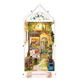 Sylvia Gardens DIY Book Nook Kit, 3D Miniature Garden & Coffee House for Your Bookshelf with LED Light for Teens and Adults