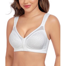 Curyon Women's Front Closure Back Support Minimiser Bra Full Figure Jacquard White 44C