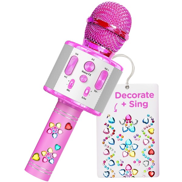 Move2Play, Kids Karaoke Microphone | Personalize with Jewel Stickers | Birthday Gift for Girls, Boys & Toddlers | Girls Toy Ages 3, 4-5, 6, 7, 8+ Years Old