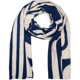 styleBREAKER Women's Scarf with Curved Line Pattern - Soft and Stylish Long Scarf 01017162, Cream-dark blue