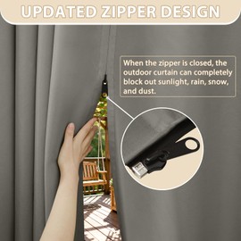 HDCAXKJ Waterproof Outdoor Curtains for Patio with Zipper Top & Bottom Grommet Thermal Privacy Drapes 2 Panels Gazebo Outside Blackout Curtains for Porch Pergola Backyard, 54" W x 84" L, Gray