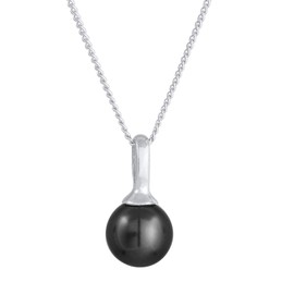 Women's Necklace with Pearl in Round Shape, Chain with Pearl Pendant (8 mm) Made of 925 Sterling Silver, Elegant Silver Chain with Black Pearl Pendant for Women, Length 45 cm