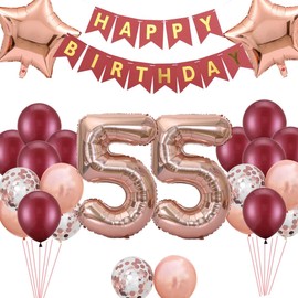 Burgundy Rose Gold Happy 55th Birthday Balloons Decoration,55th Birthday Supplies for Women, 55 Years Old Birthday Decoration for her, Cheers to 55th Birthday Decoration(55th)