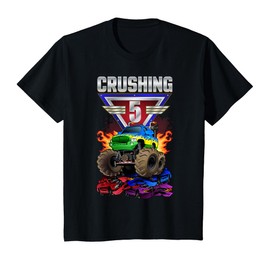 Kids Monster Trucks Crushing 5 Boys 5th Birthday Five Year Old T-Shirt