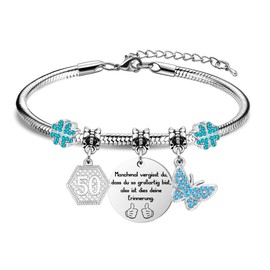 HEYEJET Birthday Bracelet for Women Girls with Crystal Blue Butterfly 10-70 Years Birthday Gifts for Family Girlfriend Sister Birthday Jewellery Gift for Mother's Day Christmas, Stainless Steel,