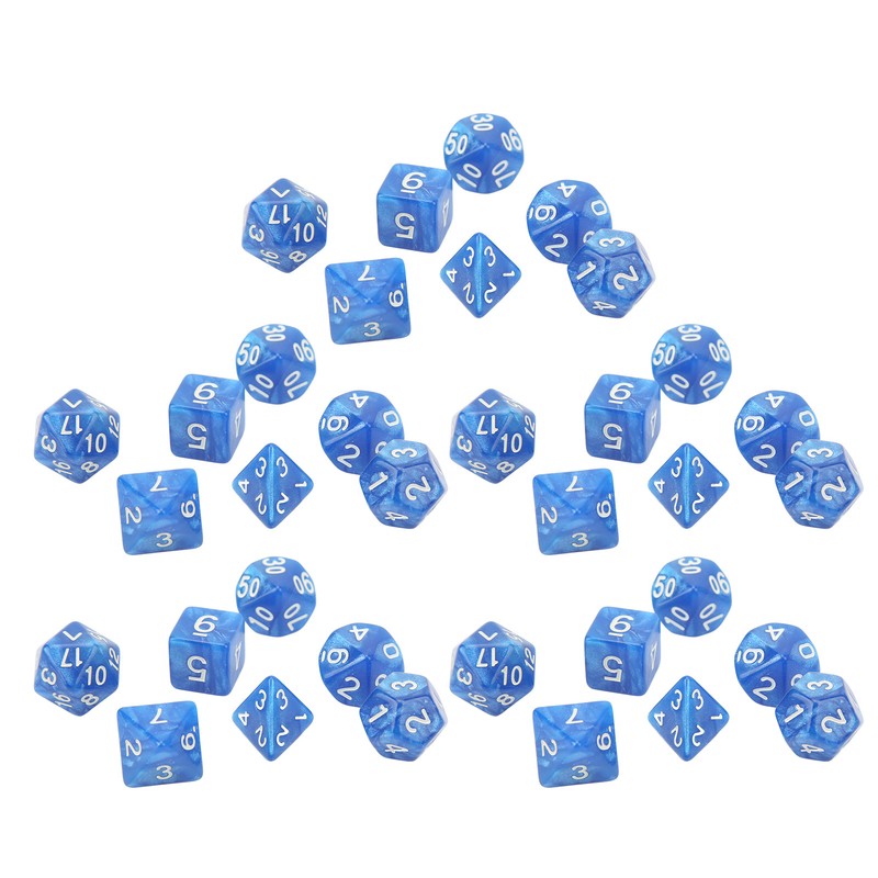 35Pcs Plastic Dice Kit Pearl Pattern White Numbers Polyhedral Dices