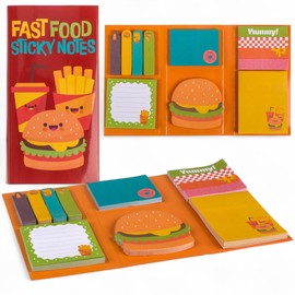 MIJOMA Sticky Notes Set - 6-Piece Sticky Notes Booklet with Different Formats - Perfect for School, Office & Everyday Use - Colourful Designs (Fast Food)