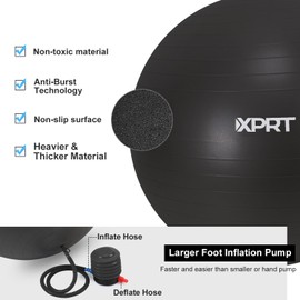 XPRT Fitness Exercise Ball (55/65/75cm) - Yoga Ball for Home Gym Workout, Physical Therapy, Balance, Stability Training - Office Ball Chair with Quick Pump (5 Colors) (Black, 55cm)
