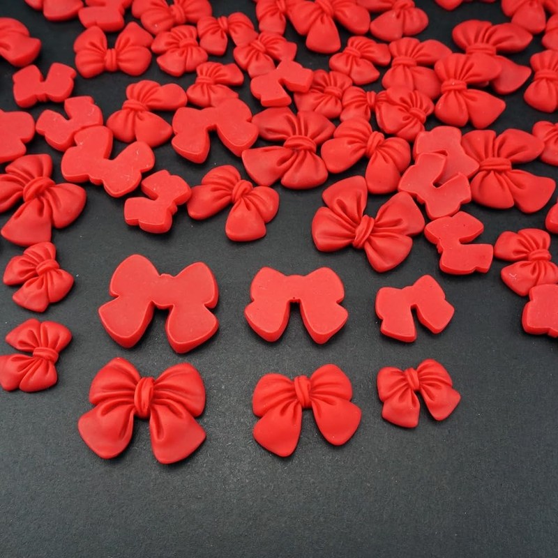 SaktopDeco 60 PCS Red Resin Bows with Flat Back Bow