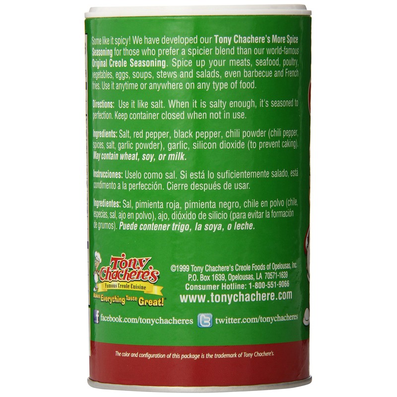 Tony Chachere More Spice Seasoning, 7-Ounce Containers (Pack of 12)