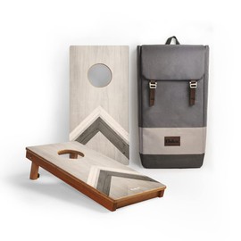 Elakai Cornhole Boards Backyard Games Mahogany Printed Graphics Silver Chevron Travel Size 1 ft x 2 ft