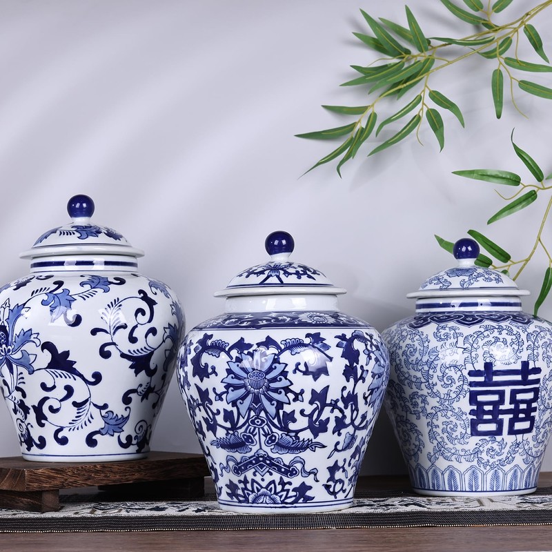 Handmade Blue and White Porcelain Ginger Jar 9.53"H-Chinoiserie Decorative Jar