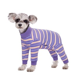 AITOLI Dog Striped Recovery Suit, Puppy After Surgery Onesie for Female Male Dogs, Dogs Cats Long Sleeve Pajamas Bodysuit, Surgery Abdominal Wound Bandages Clothes, Dog Pant for Shedding Skin Disease
