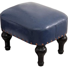 Kelendle Small Foot Stool for Living Room Brown Leather Stool Vintage Upholstered Footrest Rubber Wooden Foot Rest Stool Sofa Stool for Foot Rest Blue