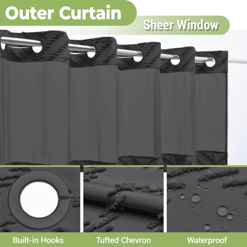 WONICY Extra Long No Hook Shower Curtain with Snap in