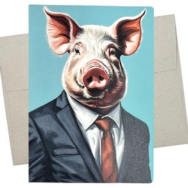 Whitman and Daughter Funny Pig Birthday Card, Pink Pig in Business Suit Greeting Card for Wedding, Retirement, Thinking of You (1 Premium Card, 5x7 Inch) - 1111