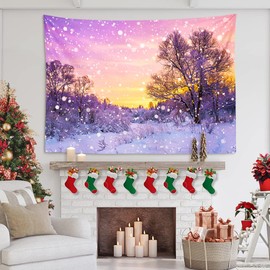 JOTOM Tapestry with Christmas, Snow Forest, 150 x 130 cm, Wall Hanging, Winter, Snow at Sunset, Wall Decoration, Wall Art for Living Room, Party, Dorm, Decoration (Snow Scene)