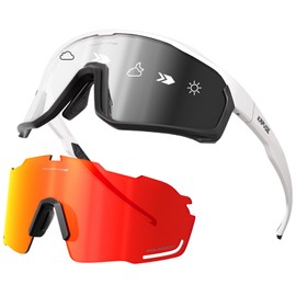 KAPVOE Cycling Glasses Polarised Self-Tone Cycling Glasses Interchangeable Lenses Photochromatic Sunglasses Sports Glasses MTB Glasses Men Women Clear MTB Road Bike Cycling Sports Glasses