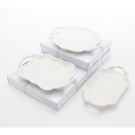 Temp-tations by Tara Temp-tations Set-of-3 Sculpted 10"" Mini Platters with Gift Boxes, Small Serving Trays (Woodland White)