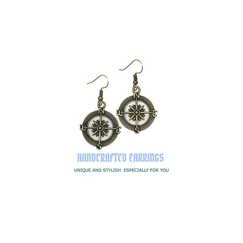 Steampunk Nautical Pirate compass earrings pendant charm dangle in Antique