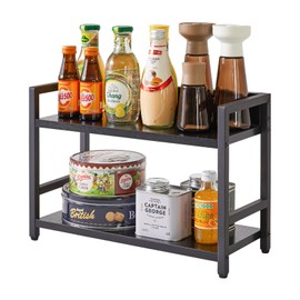 IBUYKE 2-Tier Spice Rack Industrial Counter Shelf Desktop Storage Organizer Standing Seasoning Rack for Countertop Kitchen Office Living Room Desktop Black UTLJ002B