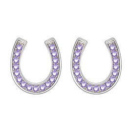 EVER FAITH 925 Sterling Silver Elegant Pave Setting Purple Cubic Zirconia Birthstone Lucky Horseshoe Stud Earrings