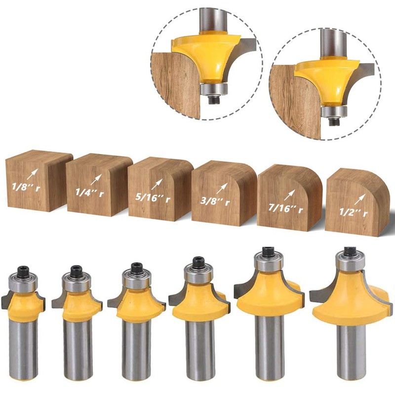 Mesee 6 Pieces Round Over Edging Router Bit Set, 1/2-Inch